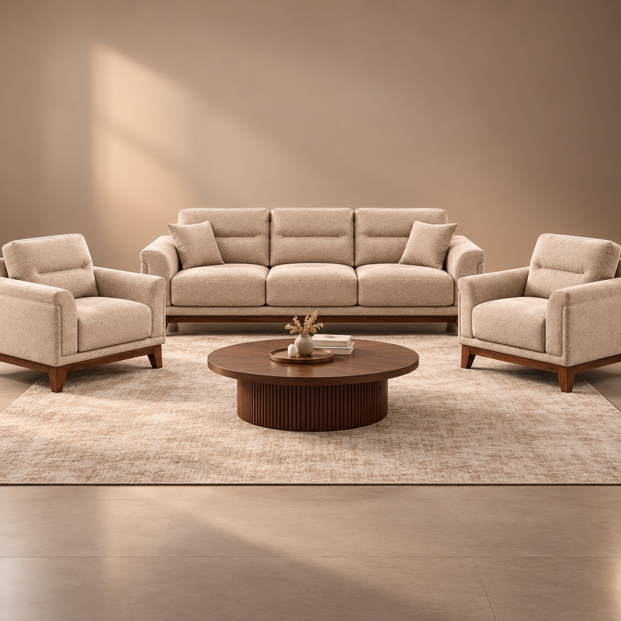 Windsor 3+2 luxury fabric sofa with wooden base by Furniverse