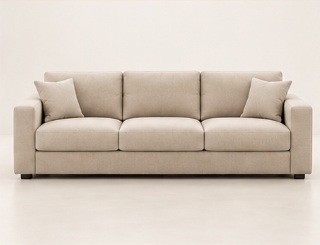 Three seater sofa design in neutral fabric upholstery